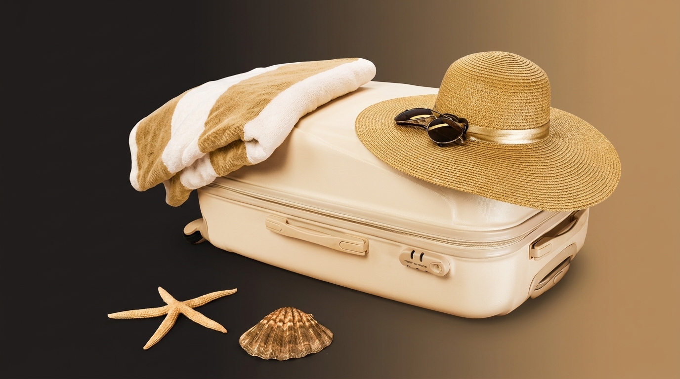 Zomerse koffer met strohoed in de huisstijl van House of Hair Design